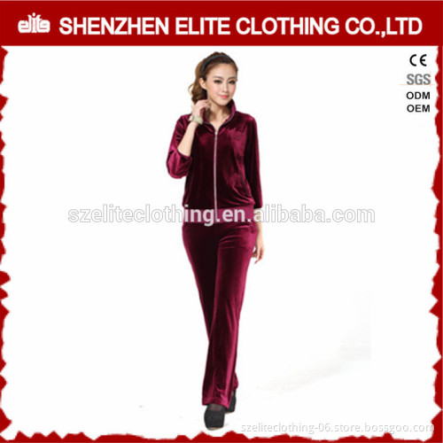Custom Made Burgundy Red Fashion Ladies Velour Tracksuit